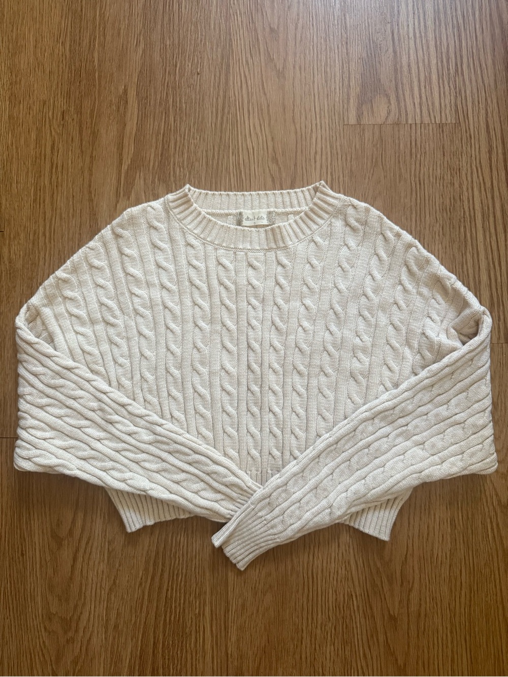 Altars state Cream Cable-Knit Crewneck Sweater